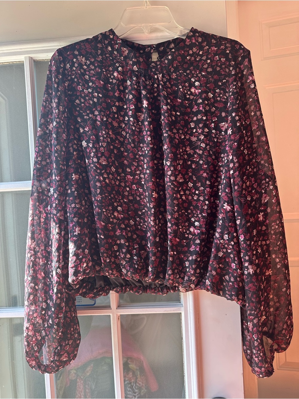 RACHEL Rachel Roy Dark Floral Long-Sleeve Blouse in Burgundy and Pink